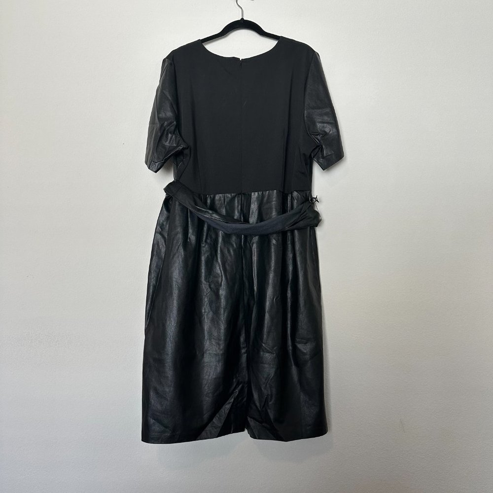 Eloquii Studio Faux Leather Short Sleeve Dress with Tie - Picture 3 of 4
